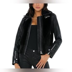 Blank NYC Black Faux Leather And Fur Voicemail Jacket Size XS